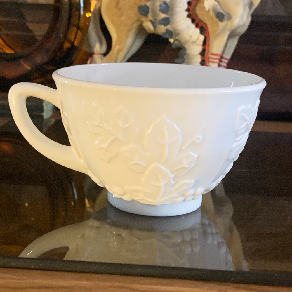 Milk Glass Tea Cup in the Harvest Grape pattern